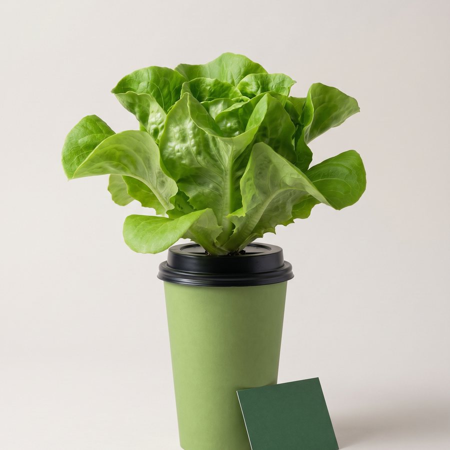a living butterhead lettuce standing in its urbans cup